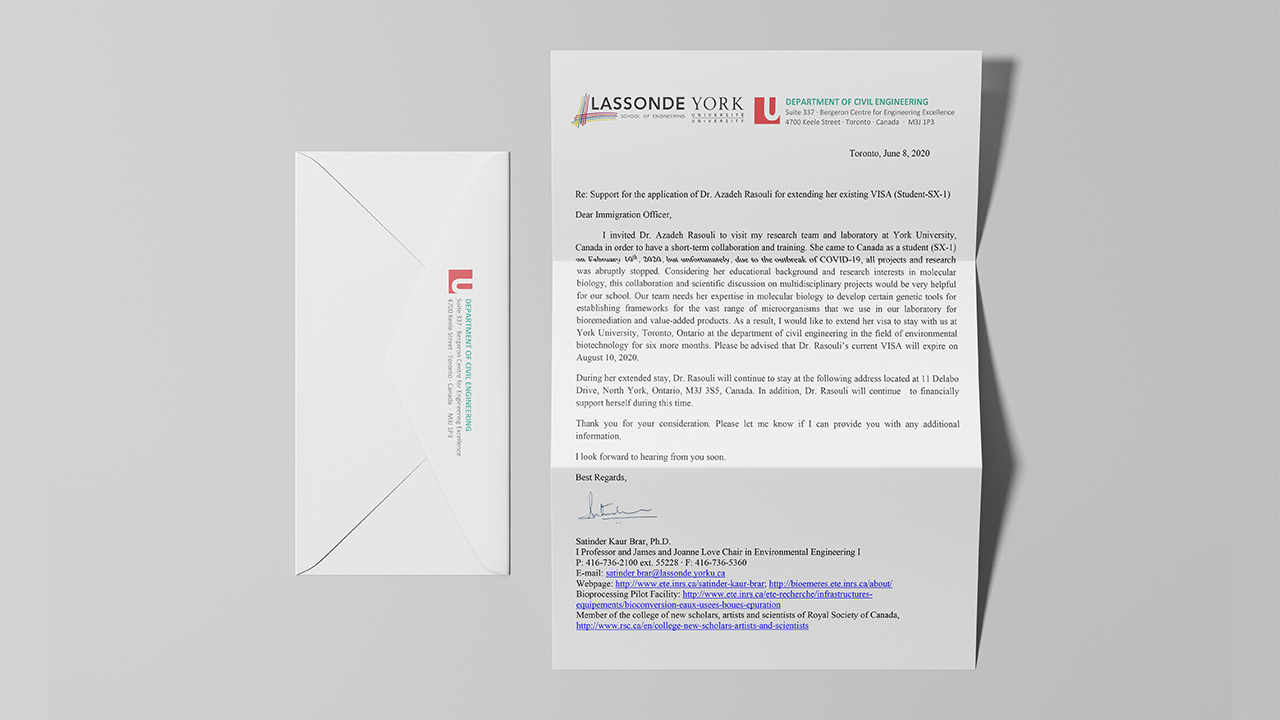 Support for the application of Dr. Azadeh Rasouli for extending her existing VISA (Student-SX-1)